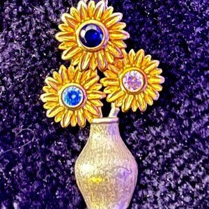 Sterling Silver Sunflower Pendant Necklace – 18” | Two-Tone | CZ Center Stones